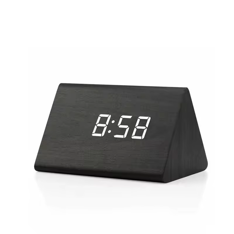 Wood clock with a triangle shape