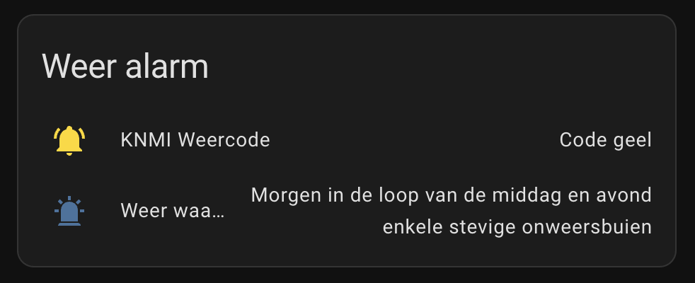Weather alarm text with icon colored